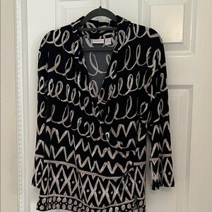 Chico's Black and Cream Swirl Pattern Blouse